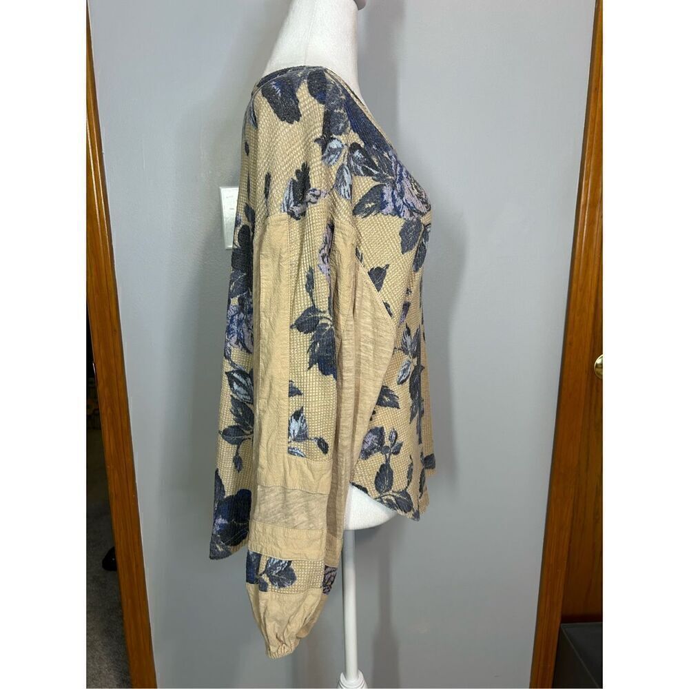 Free People taupe blue floral ballon sleeve thermal XS BIN P - Picture 3 of 8
